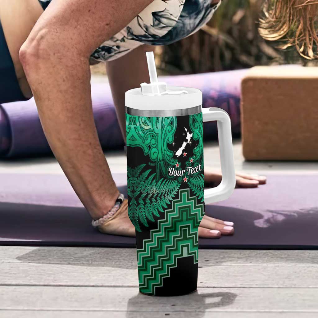 Personalised Aotearoa Matariki Tumbler With Handle Green Fern Maori Poutama