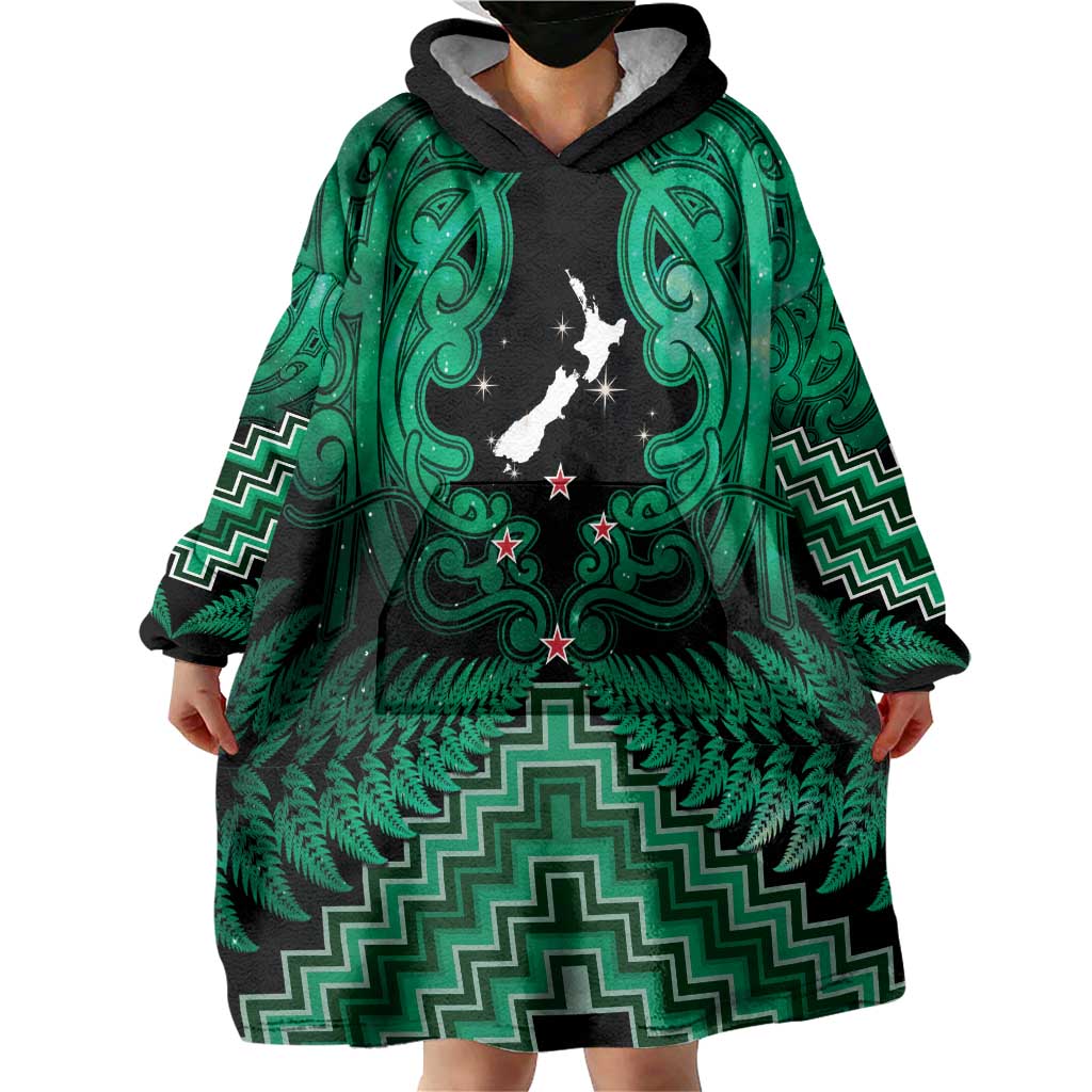 Personalised Aotearoa Matariki Wearable Blanket Hoodie Green Fern Maori Poutama LT01 - Polynesian Pride