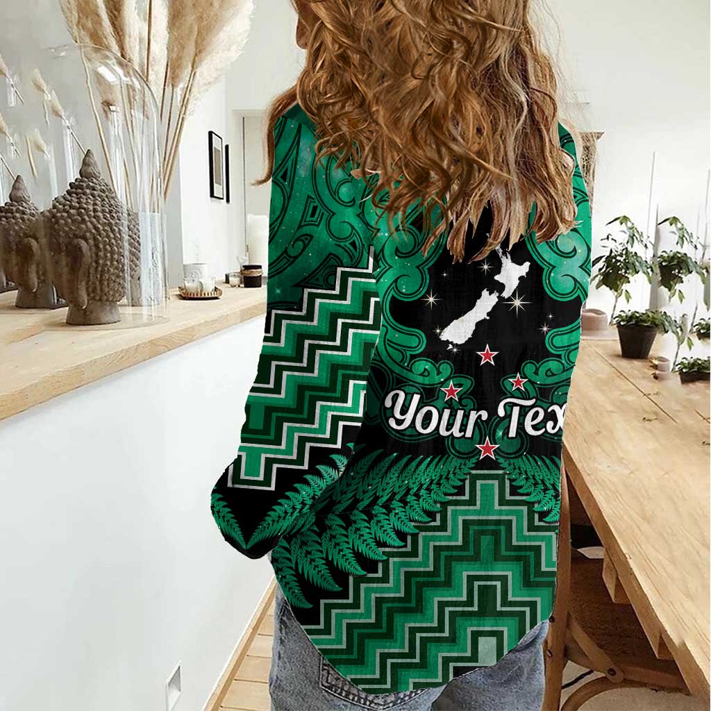 Personalised Aotearoa Matariki Women Casual Shirt Green Fern Maori Poutama LT01 - Polynesian Pride