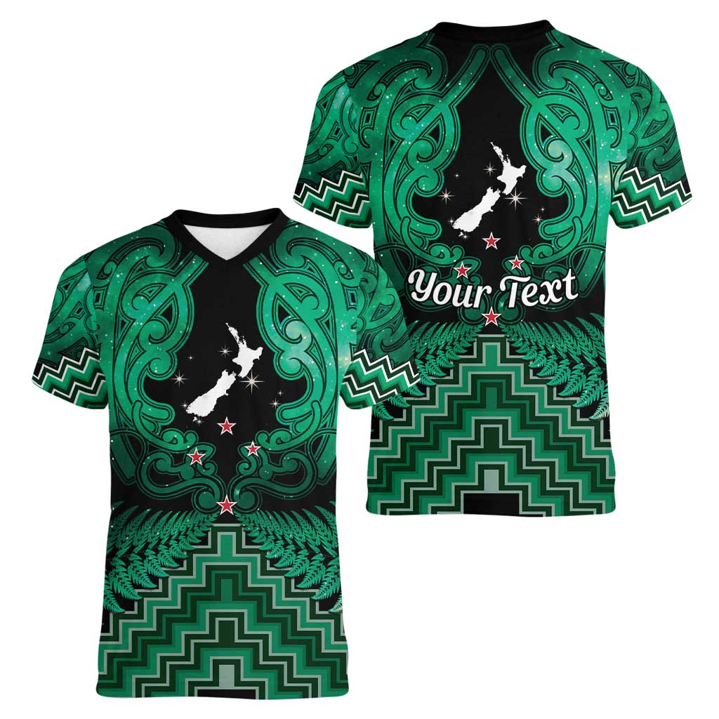 Personalised Aotearoa Matariki Women V-Neck T-Shirt Green Fern Maori Poutama LT01 - Polynesian Pride