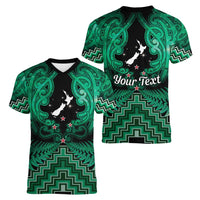 Personalised Aotearoa Matariki Women V-Neck T-Shirt Green Fern Maori Poutama LT01 - Polynesian Pride