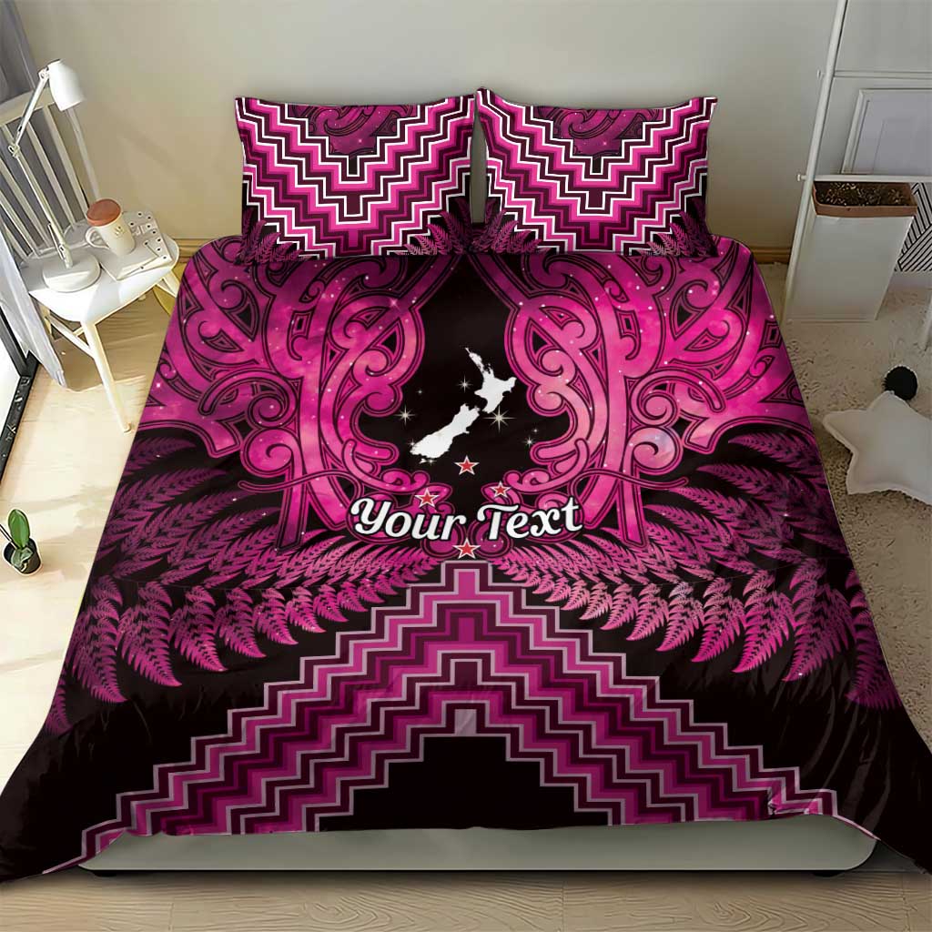 Personalised Aotearoa Matariki Bedding Set Pink Fern Maori Poutama