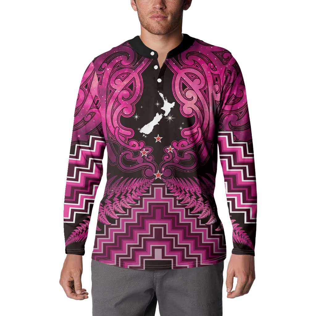Personalised Aotearoa Matariki Button Sweatshirt Pink Fern Maori Poutama
