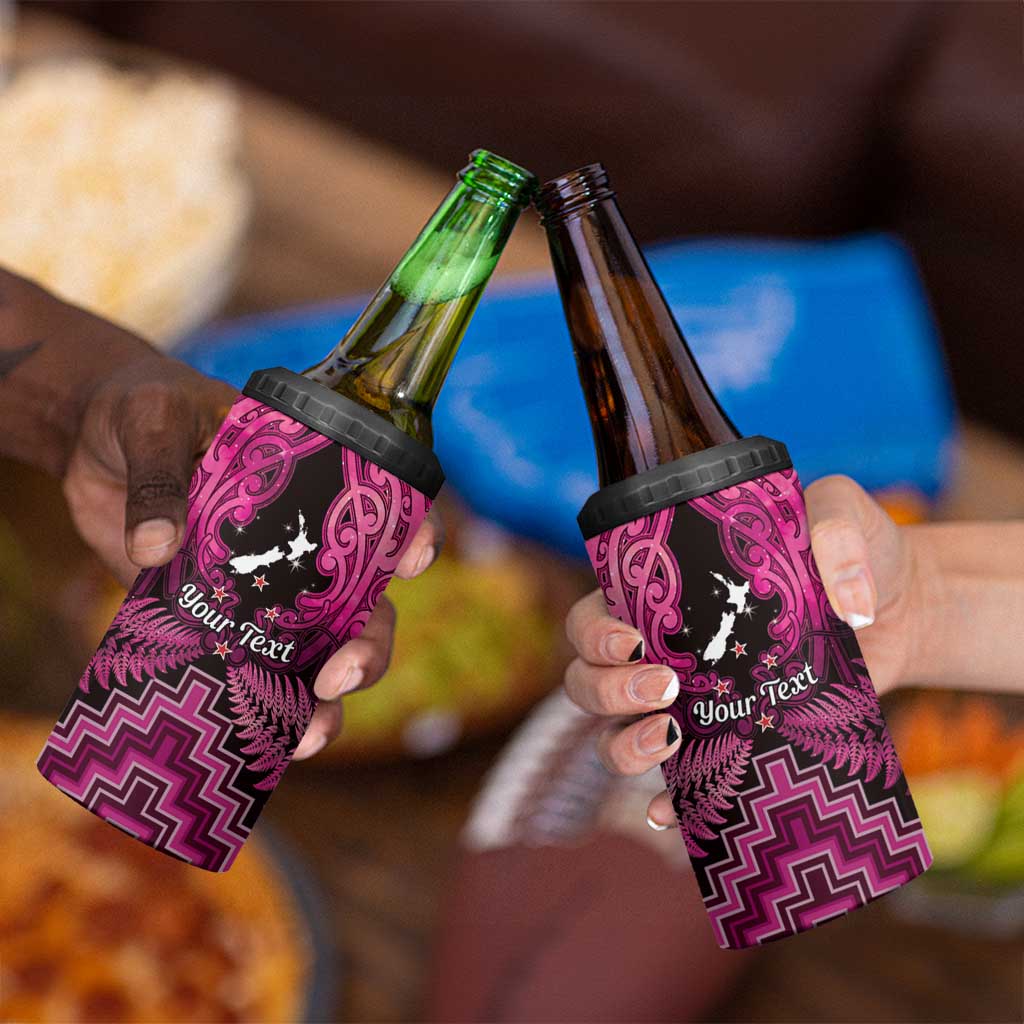 Personalised Aotearoa Matariki 4 in 1 Can Cooler Tumbler Pink Fern Maori Poutama LT01 - Polynesian Pride