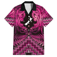 Personalised Aotearoa Matariki Family Matching Long Sleeve Bodycon Dress and Hawaiian Shirt Pink Fern Maori Poutama LT01 Dad's Shirt - Short Sleeve Pink - Polynesian Pride