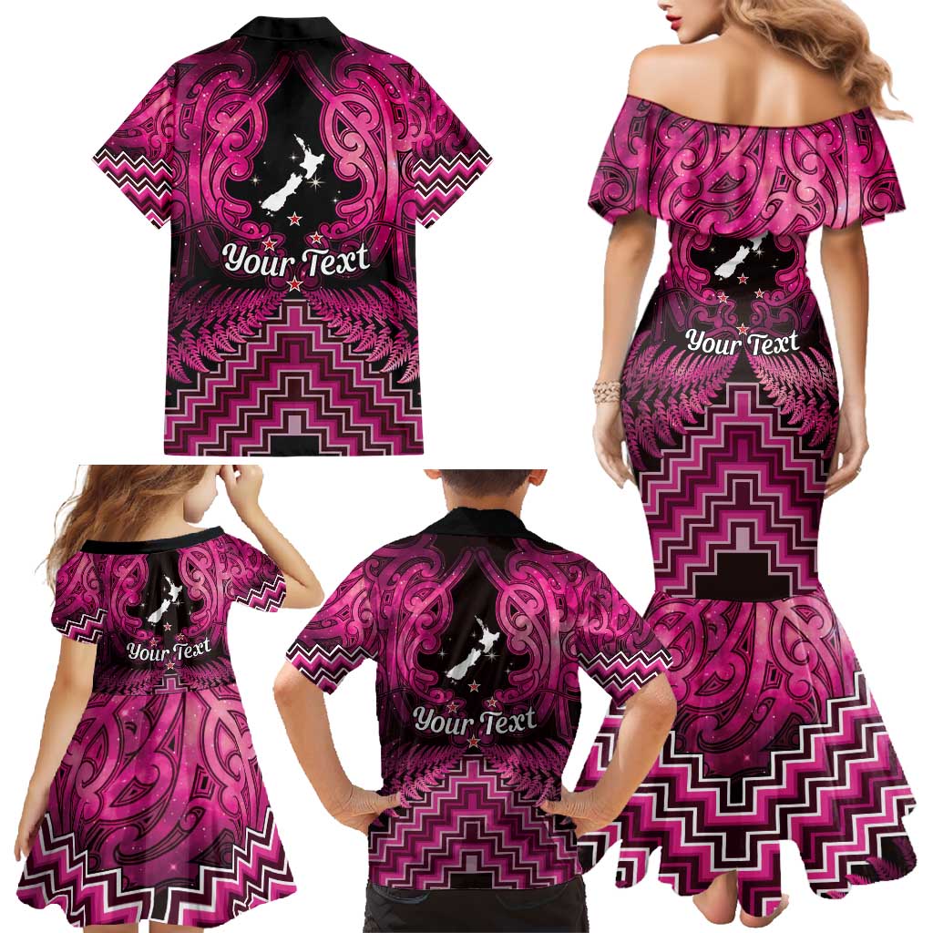 Personalised Aotearoa Matariki Family Matching Mermaid Dress and Hawaiian Shirt Pink Fern Maori Poutama LT01 - Polynesian Pride