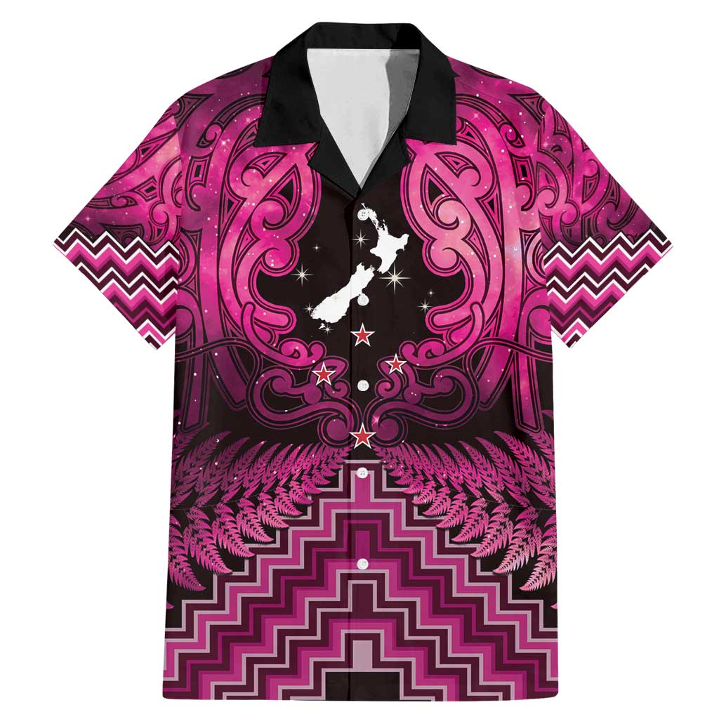 Personalised Aotearoa Matariki Family Matching Mermaid Dress and Hawaiian Shirt Pink Fern Maori Poutama LT01 Dad's Shirt - Short Sleeve Pink - Polynesian Pride