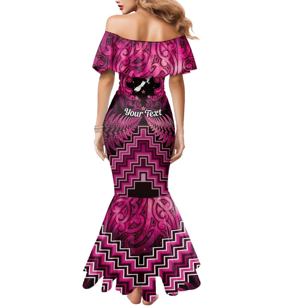 Personalised Aotearoa Matariki Family Matching Mermaid Dress and Hawaiian Shirt Pink Fern Maori Poutama LT01 - Polynesian Pride