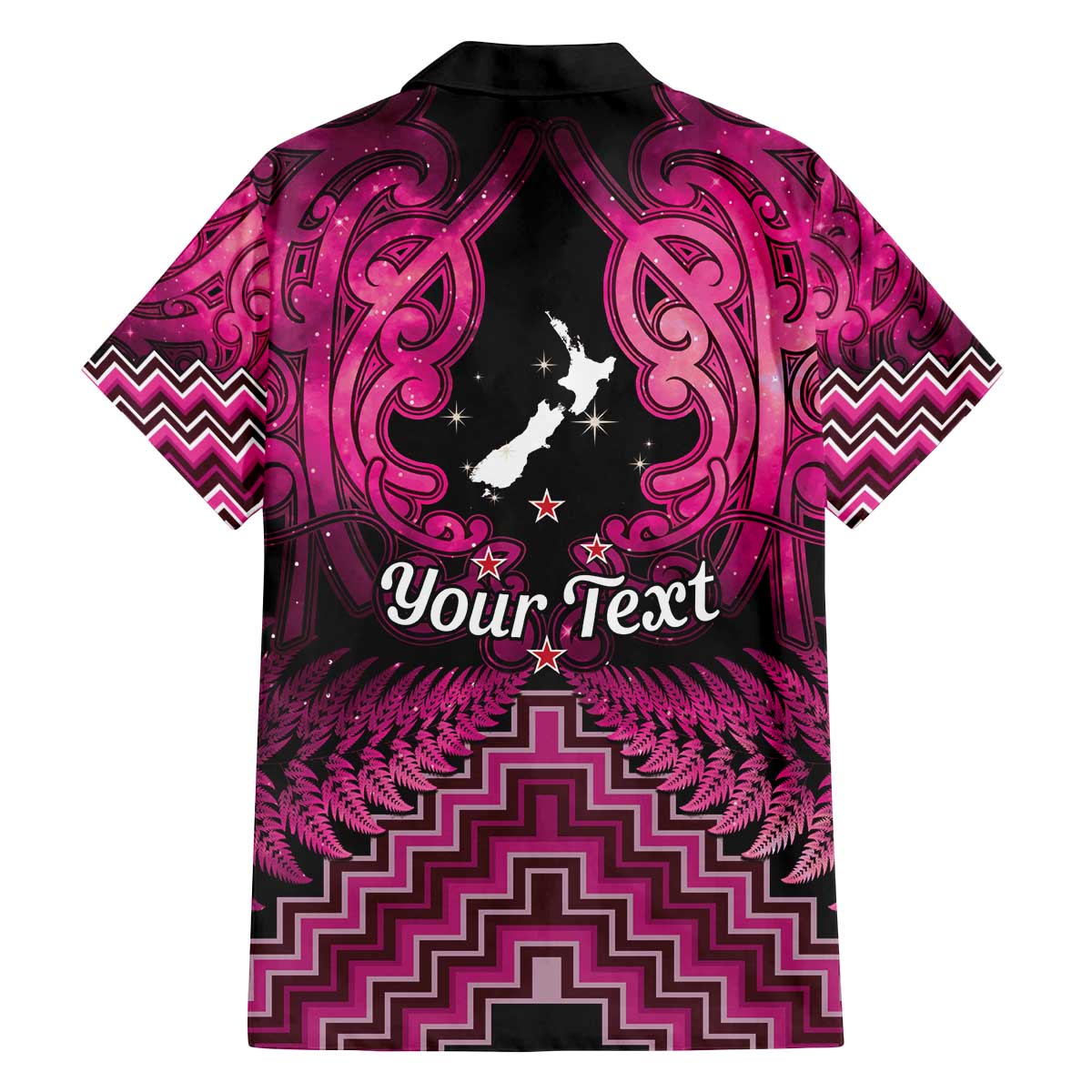 Personalised Aotearoa Matariki Family Matching Off The Shoulder Long Sleeve Dress and Hawaiian Shirt Pink Fern Maori Poutama LT01 - Polynesian Pride