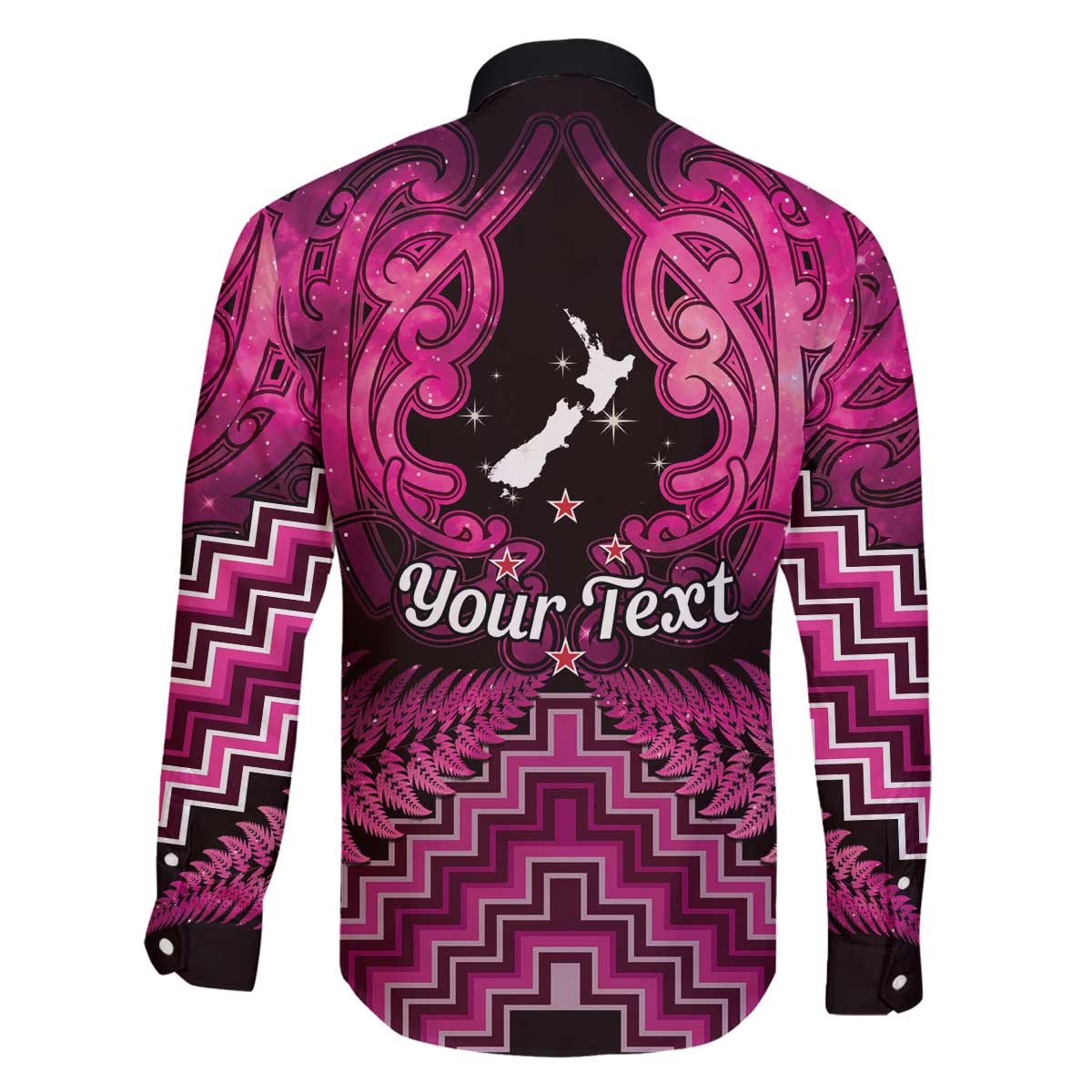 Personalised Aotearoa Matariki Family Matching Off The Shoulder Long Sleeve Dress and Hawaiian Shirt Pink Fern Maori Poutama LT01 - Polynesian Pride