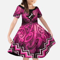 Personalised Aotearoa Matariki Family Matching Off Shoulder Maxi Dress and Hawaiian Shirt Pink Fern Maori Poutama LT01 Daughter's Dress Pink - Polynesian Pride