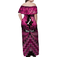 Personalised Aotearoa Matariki Family Matching Off Shoulder Maxi Dress and Hawaiian Shirt Pink Fern Maori Poutama LT01 - Polynesian Pride
