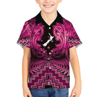 Personalised Aotearoa Matariki Family Matching Off Shoulder Short Dress and Hawaiian Shirt Pink Fern Maori Poutama LT01 Son's Shirt Pink - Polynesian Pride