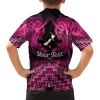 Personalised Aotearoa Matariki Family Matching Short Sleeve Bodycon Dress and Hawaiian Shirt Pink Fern Maori Poutama LT01 - Polynesian Pride
