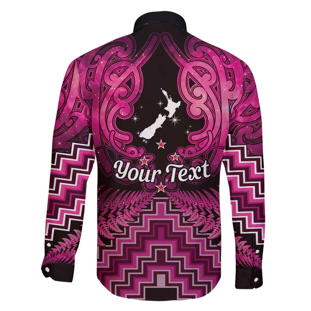 Personalised Aotearoa Matariki Family Matching Short Sleeve Bodycon Dress and Hawaiian Shirt Pink Fern Maori Poutama LT01 - Polynesian Pride