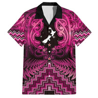 Personalised Aotearoa Matariki Family Matching Summer Maxi Dress and Hawaiian Shirt Pink Fern Maori Poutama LT01 Dad's Shirt - Short Sleeve Pink - Polynesian Pride