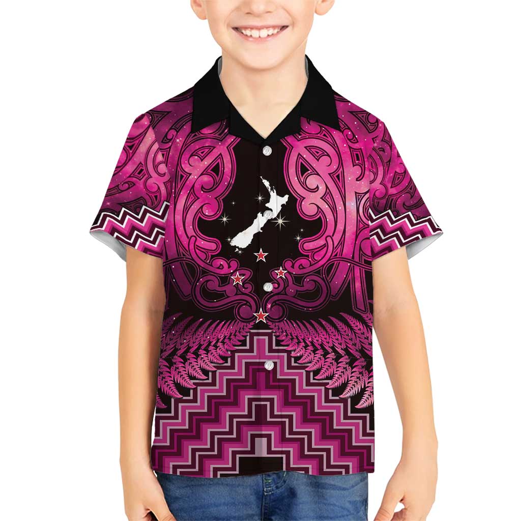 Personalised Aotearoa Matariki Family Matching Summer Maxi Dress and Hawaiian Shirt Pink Fern Maori Poutama LT01 Son's Shirt Pink - Polynesian Pride