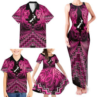 Personalised Aotearoa Matariki Family Matching Tank Maxi Dress and Hawaiian Shirt Pink Fern Maori Poutama LT01 - Polynesian Pride