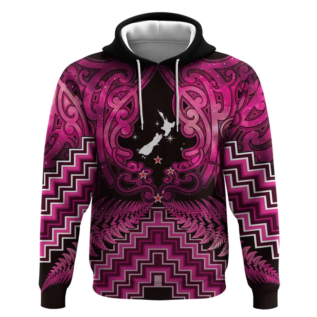Personalised Aotearoa Matariki Hoodie Pink Fern Maori Poutama