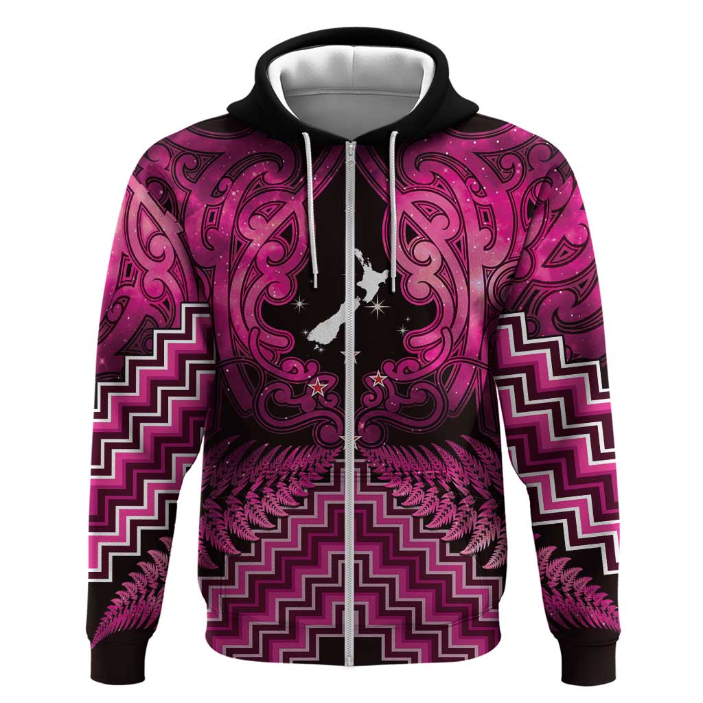 Personalised Aotearoa Matariki Hoodie Pink Fern Maori Poutama