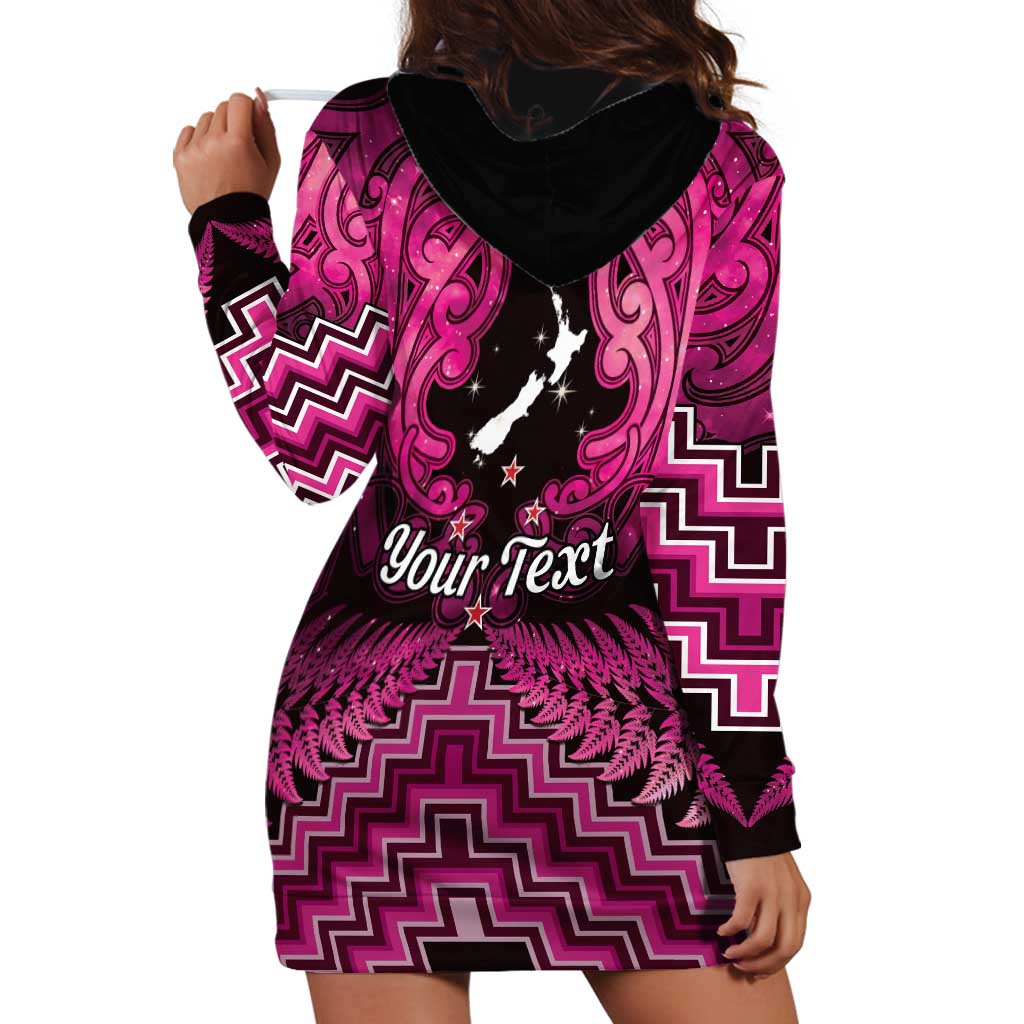 Personalised Aotearoa Matariki Hoodie Dress Pink Fern Maori Poutama LT01 - Polynesian Pride