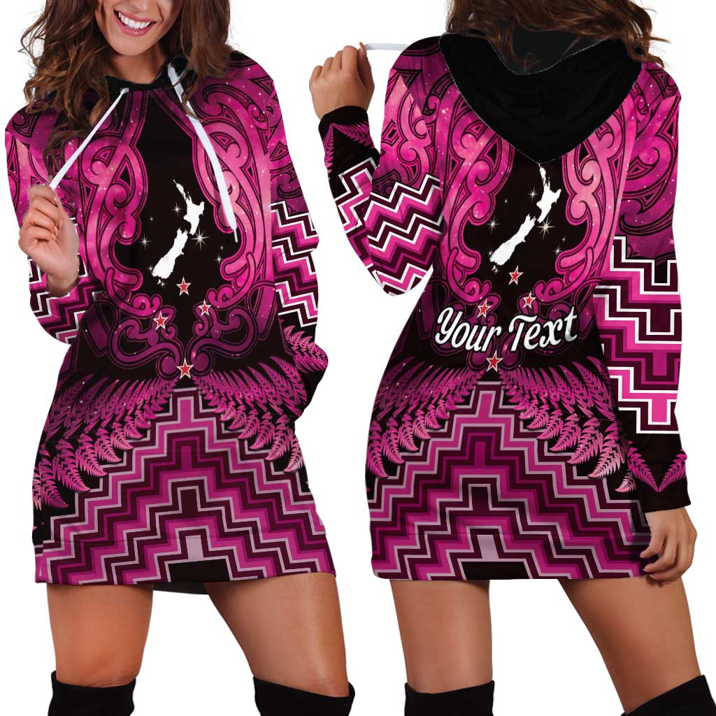 Personalised Aotearoa Matariki Hoodie Dress Pink Fern Maori Poutama LT01 - Polynesian Pride