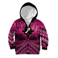 Personalised Aotearoa Matariki Kid Hoodie Pink Fern Maori Poutama LT01 Zip Hoodie Pink - Polynesian Pride