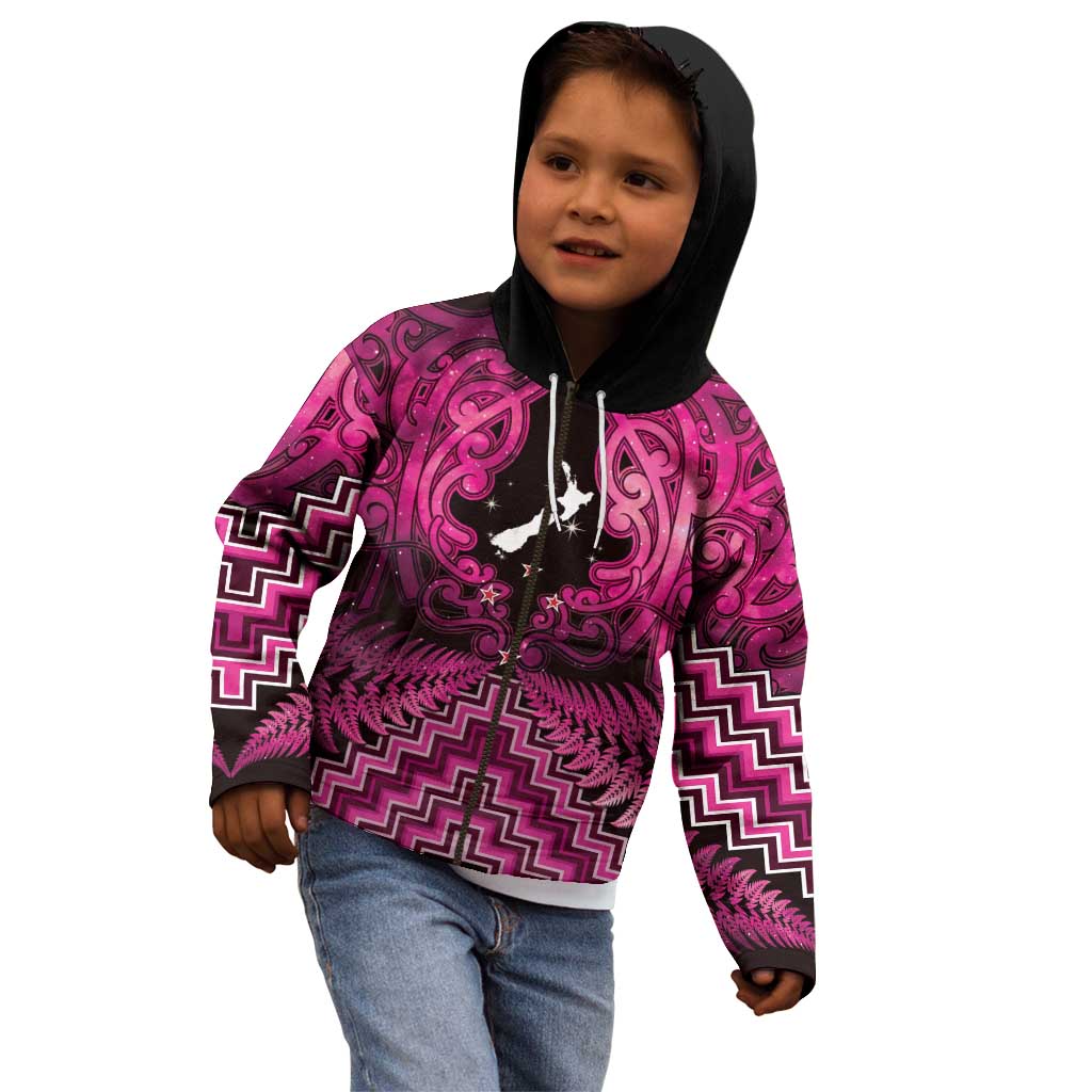Personalised Aotearoa Matariki Kid Hoodie Pink Fern Maori Poutama LT01 - Polynesian Pride