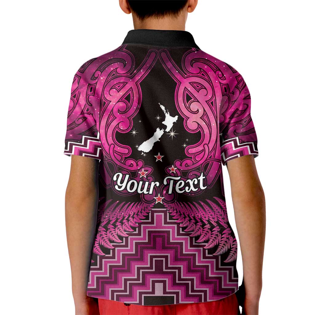 Personalised Aotearoa Matariki Kid Polo Shirt Pink Fern Maori Poutama