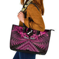 Personalised Aotearoa Matariki Leather Tote Bag Pink Fern Maori Poutama LT01 Pink - Polynesian Pride