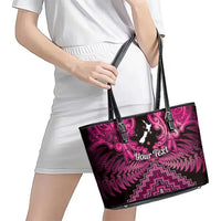 Personalised Aotearoa Matariki Leather Tote Bag Pink Fern Maori Poutama LT01 - Polynesian Pride