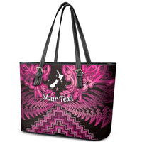 Personalised Aotearoa Matariki Leather Tote Bag Pink Fern Maori Poutama LT01 - Polynesian Pride