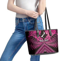 Personalised Aotearoa Matariki Leather Tote Bag Pink Fern Maori Poutama LT01 - Polynesian Pride