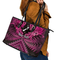 Personalised Aotearoa Matariki Leather Tote Bag Pink Fern Maori Poutama LT01 - Polynesian Pride