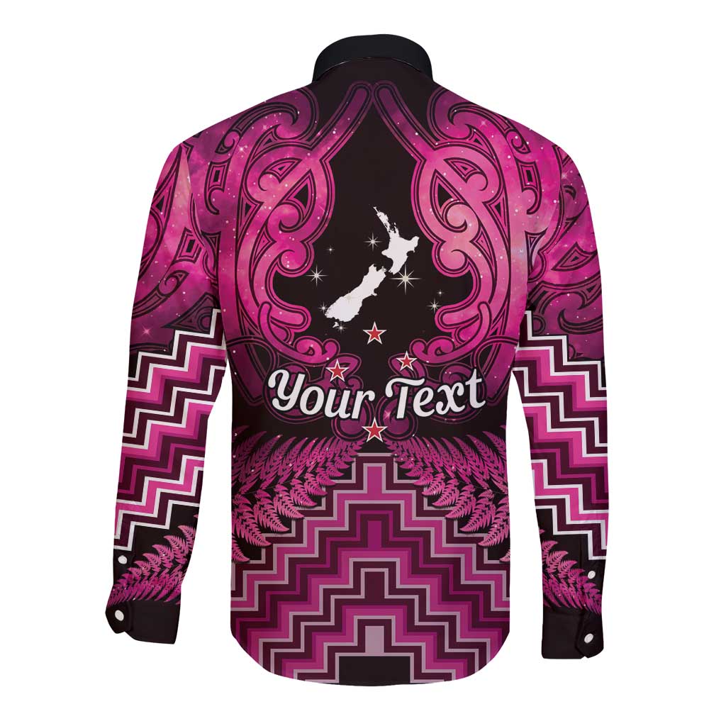 Personalised Aotearoa Matariki Long Sleeve Button Shirt Pink Fern Maori Poutama LT01 - Polynesian Pride