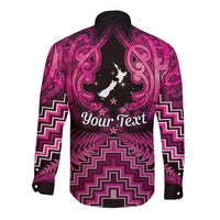 Personalised Aotearoa Matariki Long Sleeve Button Shirt Pink Fern Maori Poutama LT01 - Polynesian Pride