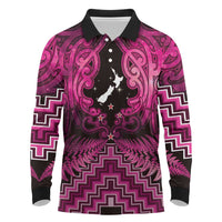 Personalised Aotearoa Matariki Long Sleeve Polo Shirt Pink Fern Maori Poutama LT01 Pink - Polynesian Pride