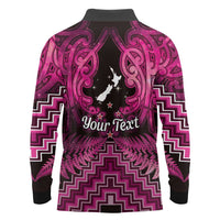 Personalised Aotearoa Matariki Long Sleeve Polo Shirt Pink Fern Maori Poutama LT01 - Polynesian Pride