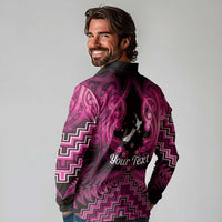 Personalised Aotearoa Matariki Long Sleeve Polo Shirt Pink Fern Maori Poutama LT01 - Polynesian Pride