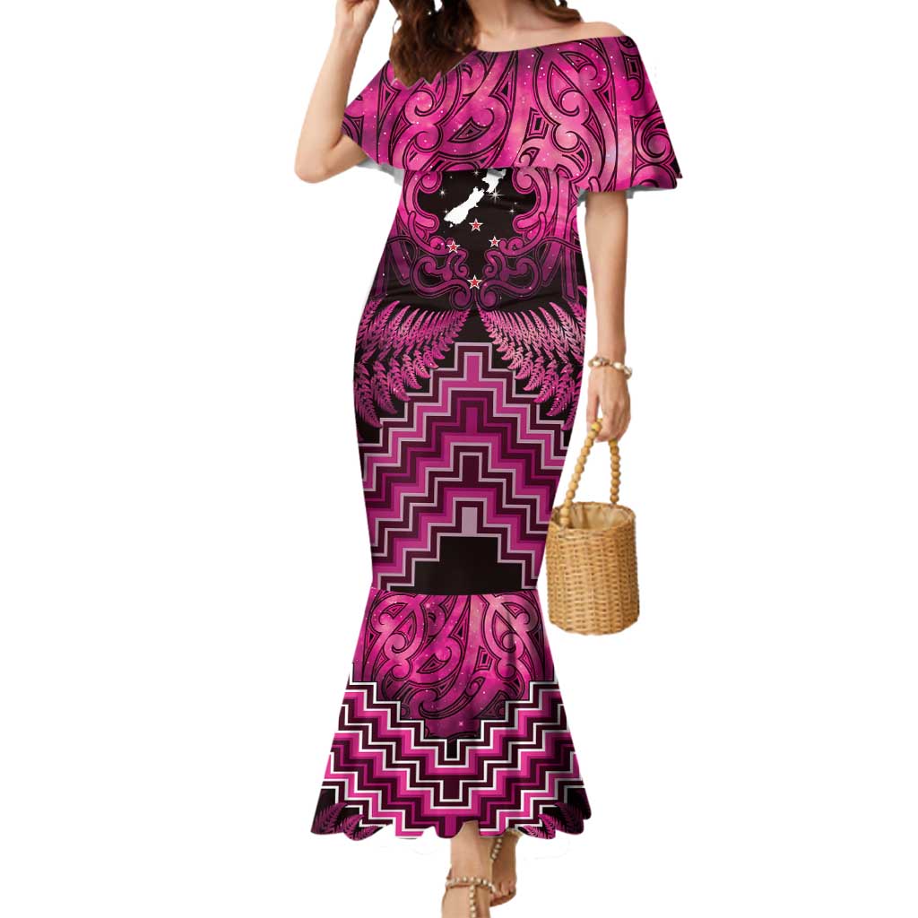 Personalised Aotearoa Matariki Mermaid Dress Pink Fern Maori Poutama LT01 Women Pink - Polynesian Pride