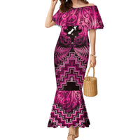 Personalised Aotearoa Matariki Mermaid Dress Pink Fern Maori Poutama LT01 Women Pink - Polynesian Pride