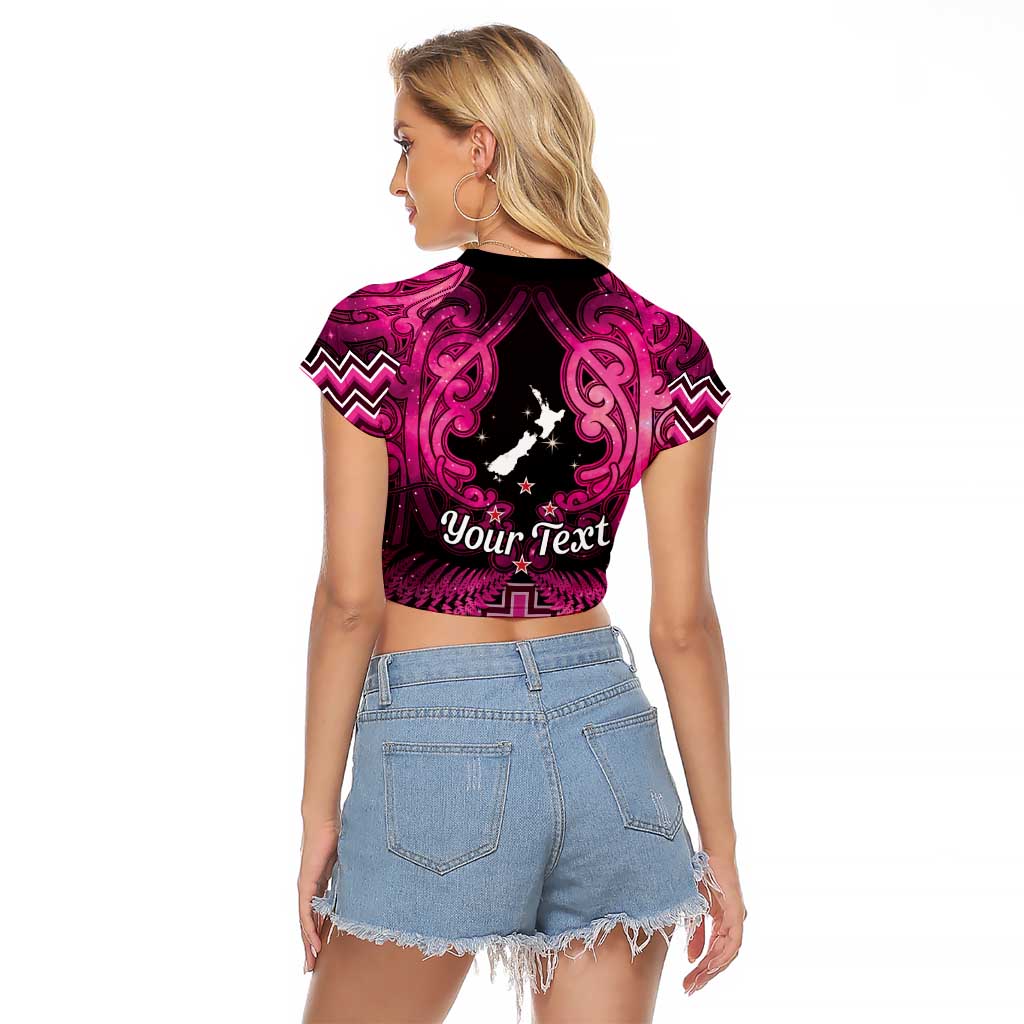 Personalised Aotearoa Matariki Raglan Cropped T Shirt Pink Fern Maori Poutama LT01 - Polynesian Pride