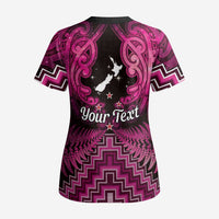 Personalised Aotearoa Matariki Scrub Top Pink Fern Maori Poutama - Polynesian Pride
