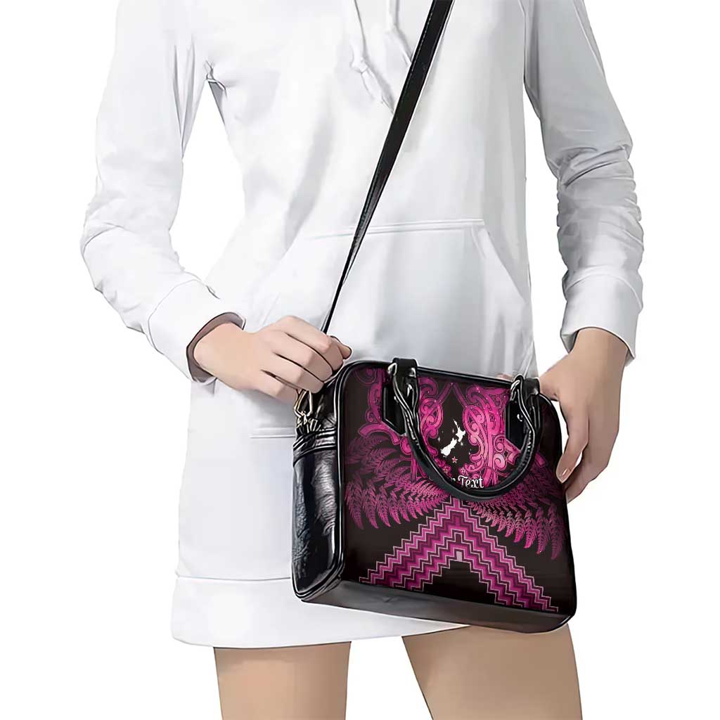 Personalised Aotearoa Matariki Shoulder Handbag Pink Fern Maori Poutama