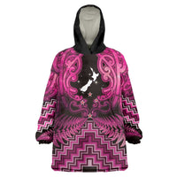 Personalised Aotearoa Matariki Wearable Blanket Hoodie Pink Fern Maori Poutama LT01 One Size Pink - Polynesian Pride