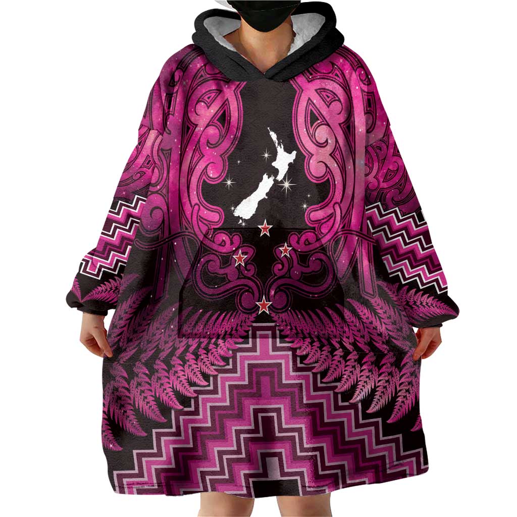 Personalised Aotearoa Matariki Wearable Blanket Hoodie Pink Fern Maori Poutama LT01 - Polynesian Pride