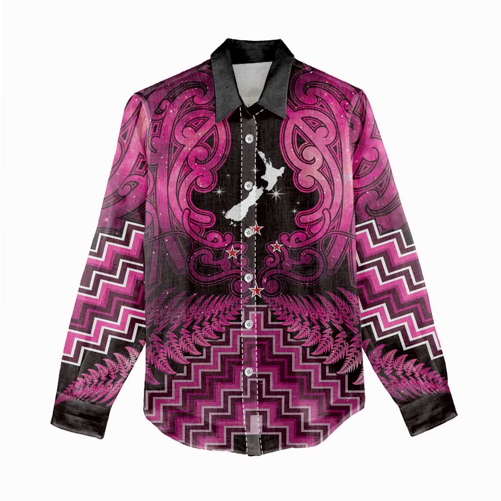 Personalised Aotearoa Matariki Women Casual Shirt Pink Fern Maori Poutama LT01 - Polynesian Pride