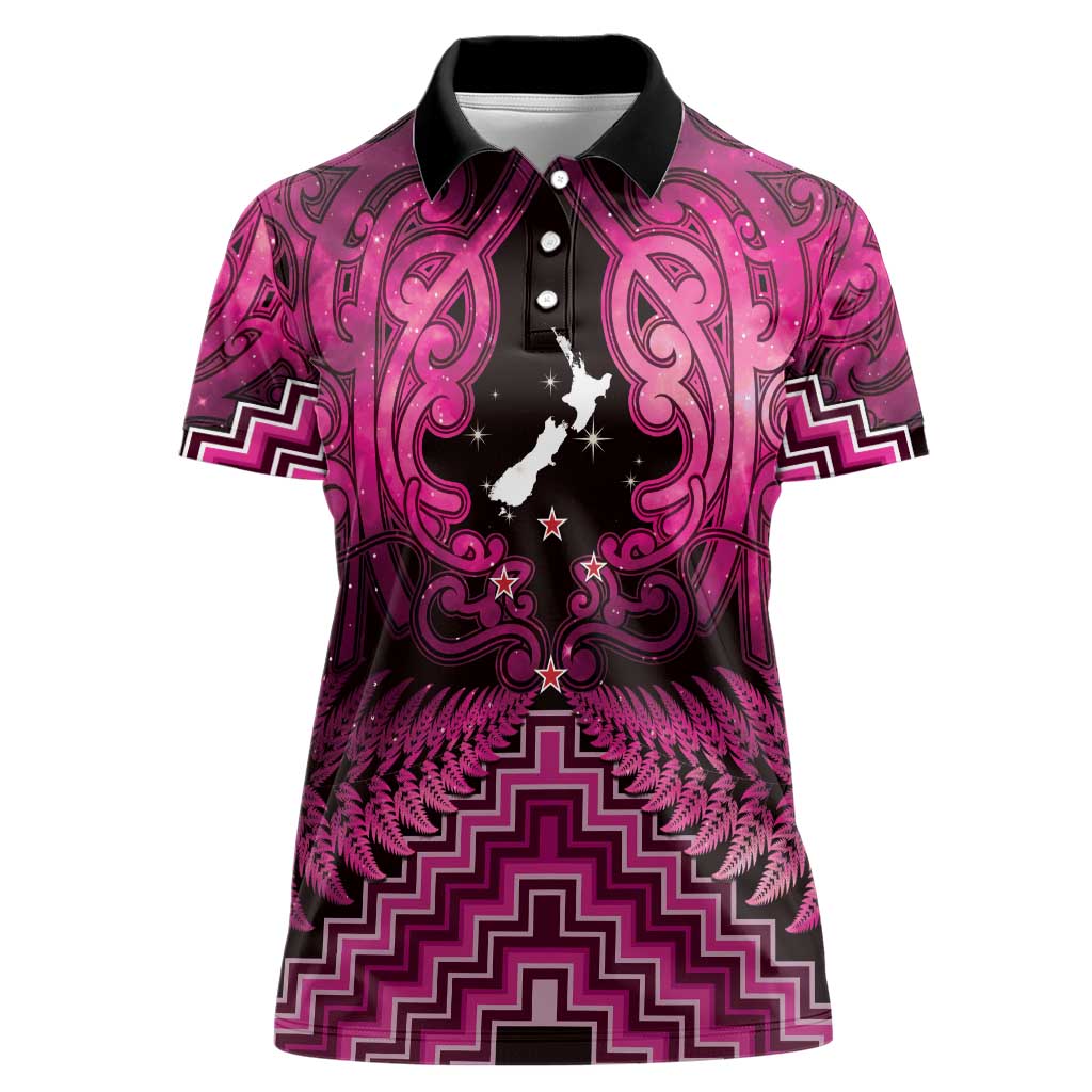 Personalised Aotearoa Matariki Women Polo Shirt Pink Fern Maori Poutama LT01 Female Pink - Polynesian Pride