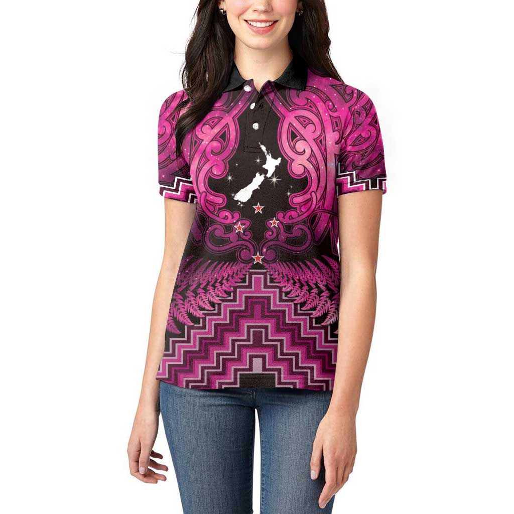 Personalised Aotearoa Matariki Women Polo Shirt Pink Fern Maori Poutama LT01 - Polynesian Pride