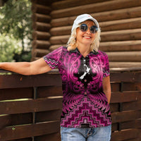 Personalised Aotearoa Matariki Women Polo Shirt Pink Fern Maori Poutama LT01 - Polynesian Pride